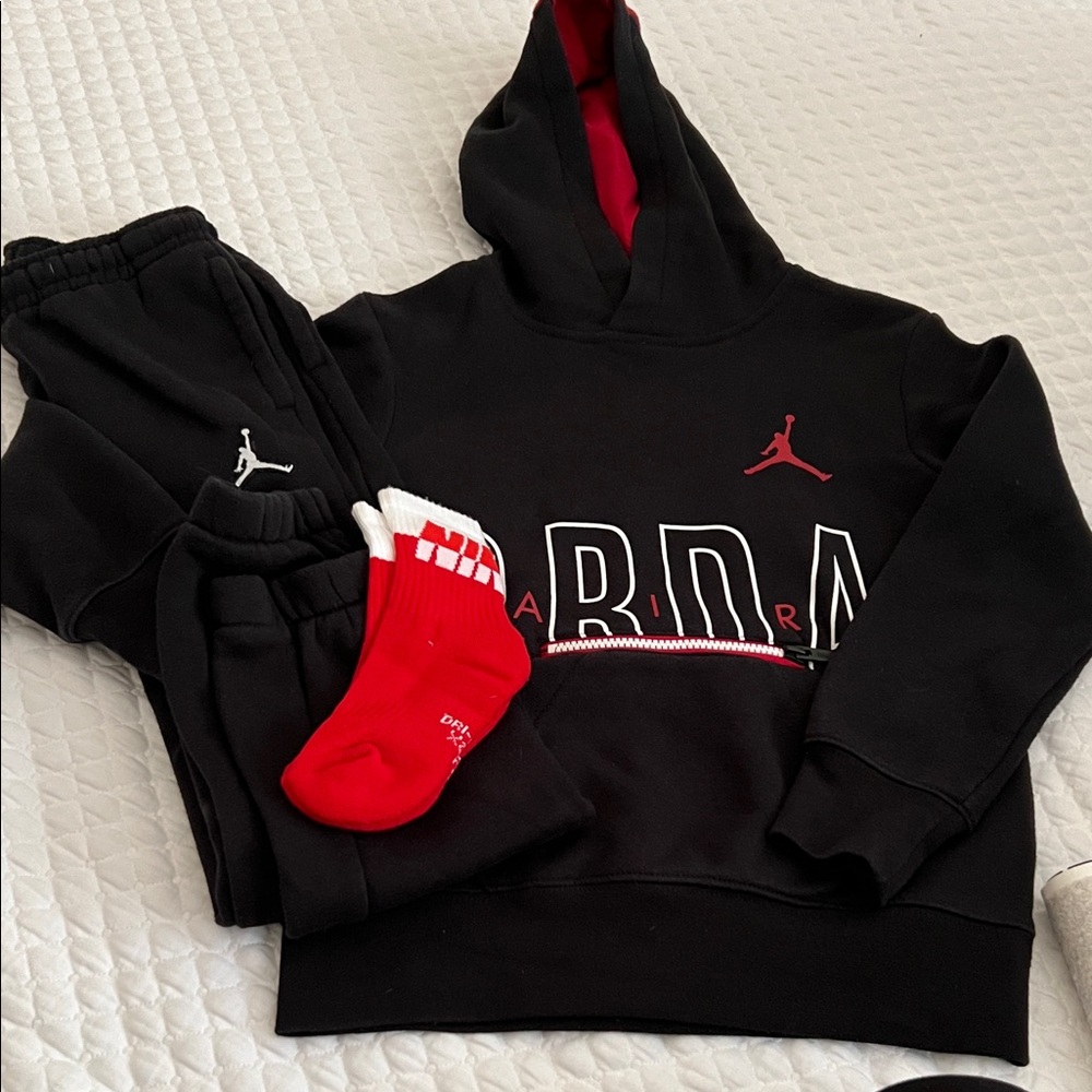 Jordan Black Hoodie and Pants with Red Accents